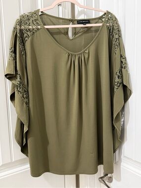 Lane Bryant Olive Lace-Trim Flutter Sleeve Tunic Top